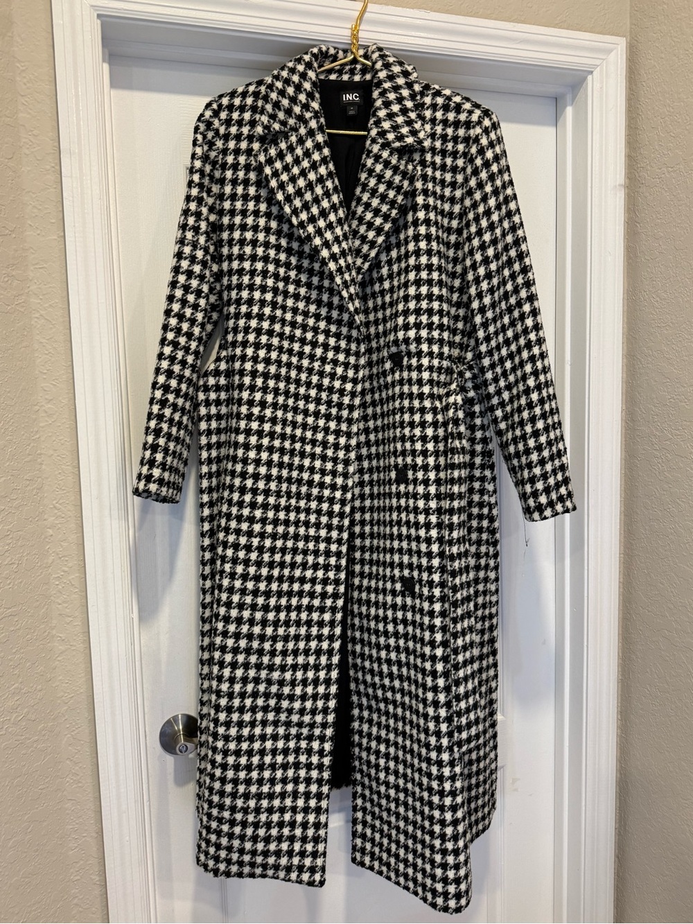 INC (International Concepts) Black and White Houndstooth Trench Coat - BRAND NEW